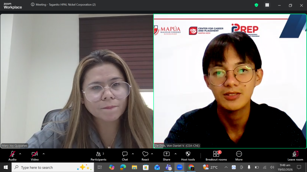 Mock interview sessions with the representative from taganito hpal nickel corporation