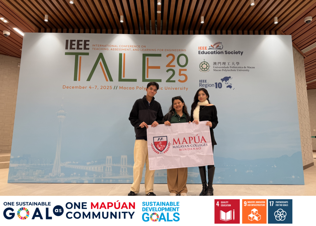 Xander Hugh Y. Elcana, Ms. Maricar T. Orzal, and Shieldane M. Flores at the IEEE TALE 2025 held in Macao Polytechnic University, Macao, China.