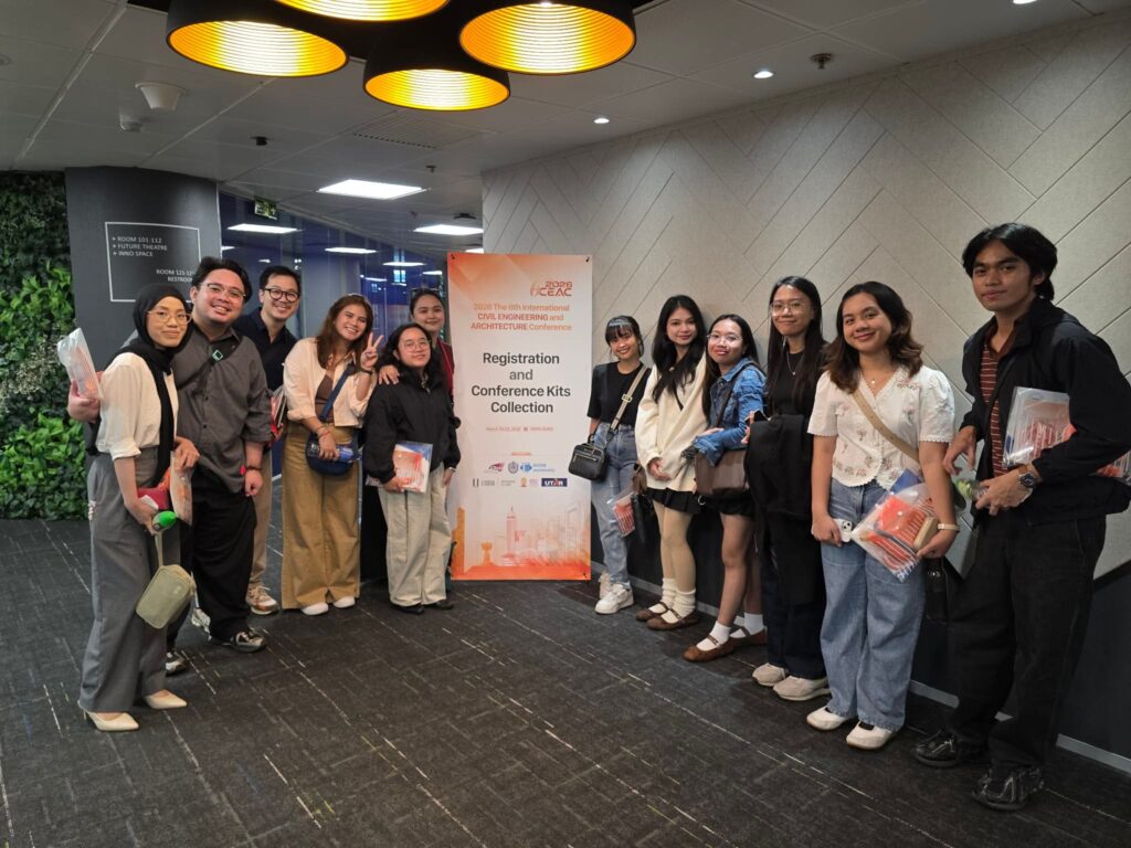 From left to right: Sohailah Batuampar, Ar. Martinee L. Llemit (Instructor), Ar. Aldrin H. Fernandez (Instructor), Ivy Faye Dianne B. Gamalong (Alumna), Anne Marie Valente, Ar. Josah Marie V. Pesana (Instructor), Alexandra Malcampo (instructor), Bau Haritz Druz Ali, Krystel Jobbie Pendon, Bea Ciara Cabahug, Isabelle Margarette Hilamon, and Kylle Bryan Balderas at the Civil Engineering and Architecture Conference (CEAC 2026).